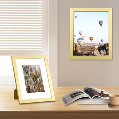 Vittanly 8x10 Picture Frames Set of 9, Shatter Resistant Plexiglass, Display 5x7 Pictures with Mat or 8x10 without Mat, Photo Frames for Wall or Tabletop, Engineered Wood, Gold - Image 9