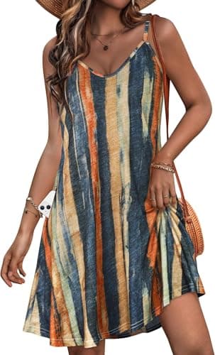 JOELLYUS Womens Sundresses Summer Spaghetti Strap Dresses Beach Cover Ups Causal Tank Dress with Pockets (BYS,XL) - Image 1
