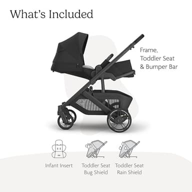 UPPAbaby Cruz V3 Stroller - from Birth + Car Seat Compatible - Full-Size, Reversible Seat - Infant Insert, Bug and Rain Shields Included - Jake (Charcoal/Carbon Frame/Black Leather) - Image 3