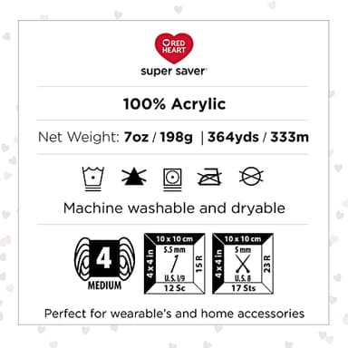 Red Heart Super Saver White Yarn - 3 Pack of 198g/7oz - Acrylic - 4 Medium (Worsted) - 364 Yards - Knitting/Crochet - Image 8