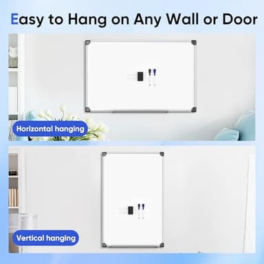Magnetic White Board Hanging 36" x 24" for Wall, Dry Erase Board for Office, School, Home, Silver Frame, Includes Eraser, Markers, Magnets, Pen Tray - Image 2