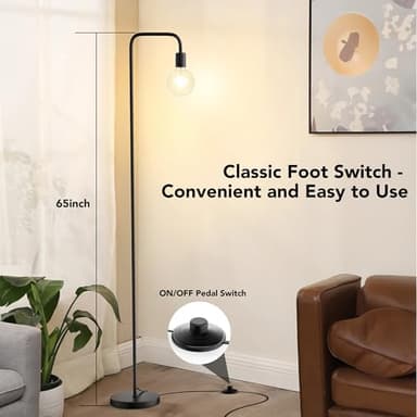 QiMH Industrial Floor Lamp with Light Bulb,Metal Tall Standing Lamp,Tall Modern Black Led Floor Lamp for Home Decor Bedroom Reading Office, Black - Image 6