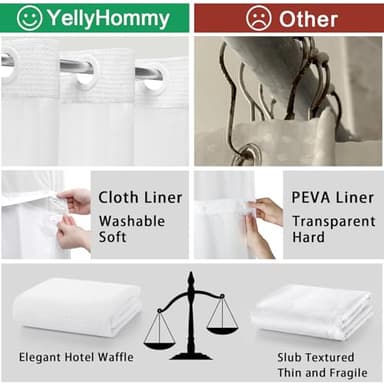 YellyHommy No Hook Shower Curtain with Snap in Fabric Liner Set Less Time White Waffle Shower Curtain for Bathroom 75" L x 72" W - Image 5