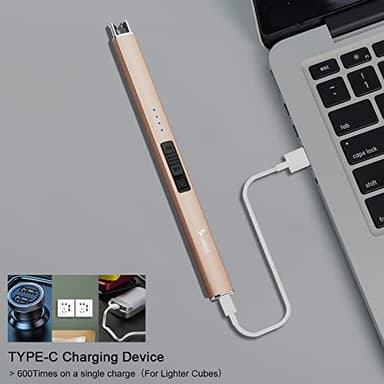 SUPRUS Electric Lighter Arc Windproof Flameless USB Rechargeable Lighter with Safety Lock for Candle BBQ Camping (Champagne Gold) - Image 6