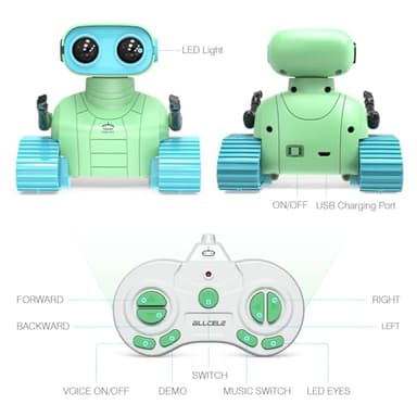 ALLCELE Robot Toys, Rechargeable RC Robots for Kids Boys, Remote Control Toy with Music and LED Eyes, Ideal Gift for Children-Green Blue - Image 5