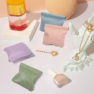 ISKYBOB Pouchic - Personalized Snap Closure Leather Organizer Pouch, 4Pcs Lambskin Pocket Cosmetic Bag Portable Self-Closing Small Makeup Bag for Purse Women Mini Travel Coin Storage Pouches (Macaron) - Image 9