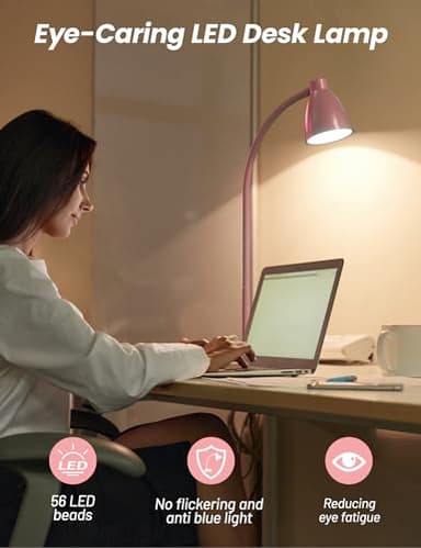BOHON Cute Desk Lamp with USB Charging Port, Pink Lamp 3 Color Modes Dimmable LED Reading Lamp, Flexible Gooseneck Auto Dimming Table Task Light for Home Office Dorm Bedside, Pink - Image 6