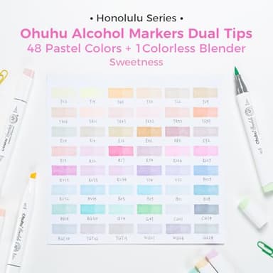 Ohuhu Pastel Markers Brush Tip - 48 Pastel Colors Double Tipped, Marker Set of Honolulu Sweetness for Artist Adults Coloring Sketching Illustration- Brush & Chisel- Alcohol-based Refillable Ink - Image 5