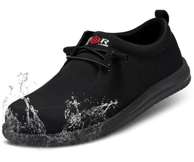 LARNMERN Waterproof Steel Toe Loafers Women Slip On Shoes Lightweight Comfortable Walking Safety Work Flats Sneakers(8 Women, Black) - Image 1
