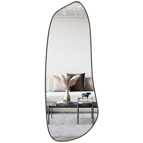WallBeyond Irregular Wall Mirror, Asymmetrical Mirror Wall Mounted with Black Framed for Living Room, Bathroom, Bedroom, Entryway Wall Decor, 46"×18", Black - Image 1
