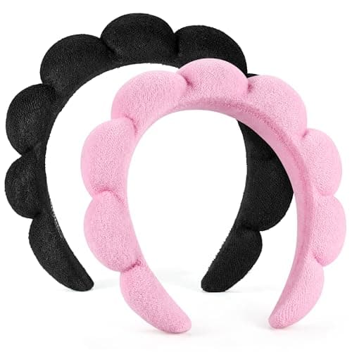 Ztomine Spa Headbands for Washing Face or Facial, Set of 2 Skincare Headbands, Terry Cloth Headband Wash Combo Pack - Puffy Makeup Washing, Mask, Skin Treatment (Black & Pink) - Image 1