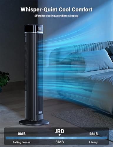 JRD Tower Fan, 90° Oscillating Fans with Remote, 40'' Quiet Cooling Fan with 3 Speeds,4 Modes,12H Timer, LED Display, 27ft/s Velocity, Bladeless Standing Fan Floor Fan for Bedroom Home Office Indoor - Image 3