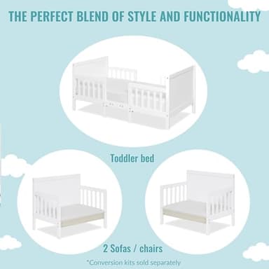 Dream On Me Hudson 3 In 1 Convertible Toddler Bed In White, Greenguard Gold Certified, JPMA Certified, Non Toxic Finishes, Made of Sustainable New Zealand Pinewood - Image 5