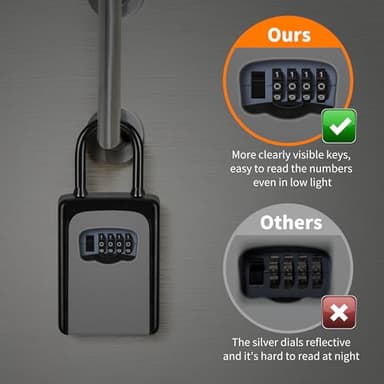 Portable Key Lock Box, Upgrade Clearly Visible Numbers, Lock Box Wall Mounted for House Key, 5 Key Capacity, Weatherproof Resettable Code (1 Pack, Gray) - Image 3