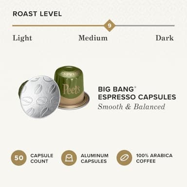 Peet's Coffee, Medium Roast Espresso Capsules, Compatible with Nespresso Original Machines - Big Bang Intensity 9, 50 Count (5 Boxes of 10 Espresso Capsules) - Image 3
