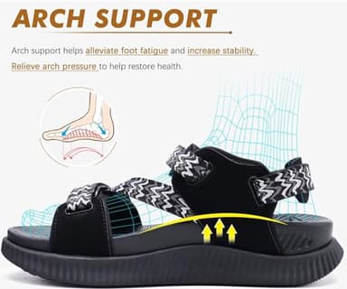 KuaiLu Walking Orthopedic Sandals Womens Comfortable Arch Support Hiking Sandles Plantar Fasciitis Athletic Sport Recovery Cushion Summer Travel Outdoor Open Toe Water Shoes Black Size 7.5 - Image 3