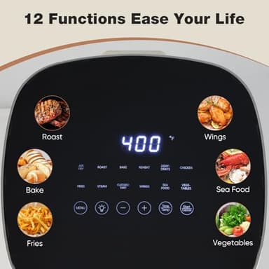 OLIXIS Air Fryer 6 Quart with Window Square Air Fryer 12-in-1 Air Fry, Roast, Reheat, Dehydrate, Bake, Steam, Fries, Custard, Chicken, Wings, Sea Food, Vegetabels,400F Grey - Image 2