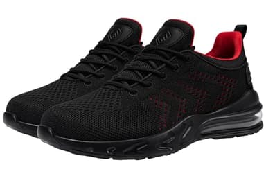 LARNMERN Mens Waterproof Shoes for Men Non Slip Work Sneakers Food Service Zapatos Trabajo Antideslizantes Walking Shoes Water Resistant Slip-on, Black Red 9 Wide - Image 6