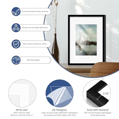 PEALSN 16x20 Picture Frame Set of 6, Display Pictures 11 x 14 with Mat or 16 x 20 Without Mat for Wall Mounting Display, Poster Frames Collage for Wall Decor, Black. - Image 5