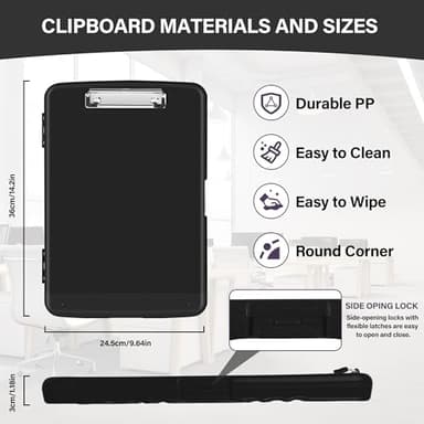 YEAHVIY Clipboard with Storage, High Capacity Clip Boards 8.5x11, Heavy Duty Plastic Nursing Clipboard Folder with Pen Holder and Low Profile Clip for School & Office - Image 4