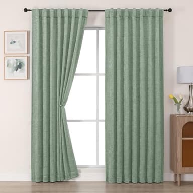 Chyhomenyc Chenille Sage Green Curtains 84 Inches Long 2 Panels, Light Filtering Luxury Window Curtains, Back Tab Privacy Soft Velvet Window Curtain Drapes for Bedroom Living Room, 40" Wx84 L - Image 1