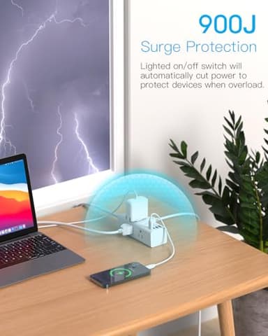 Power Strip Surge Protector - One Beat 6 Widely Outlets with 4 USB Ports (2 USB C), 5 Ft Extension Cord Flat Plug, Wall Mount Outlet Extender Small Power Strip for Travel Home Office College Dorm Room - Image 5