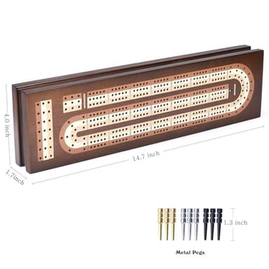 AMEROUS Wooden Cribbage Board Game Set with Magnetic Lock - Metal Pegs - 2 Playing Cards - Continuous 3 Track Board - Larger Storage Area, Travel Portable Cribbage Game Sets for Family - Image 7