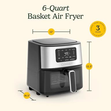 Cuisinart Air Fryer, 6-Quart Basket Large Fryer with 5 Cooking Functions to Roast, Bake, Broil, Air Fry and Keep Warm, 5 Airfryer Presets, Dishwasher-Safe Parts, AIR-200, Stainless Steel & Black - Image 8