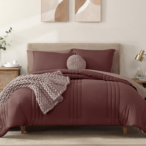 Monbix Full Comforter Set - 7 Pieces Dark Red Bed in a Bag Full Size Bedding Sets with Comforters, All Seasons Down Alternative Comforter with Sheets,Pillowcases & Shams - Image 1