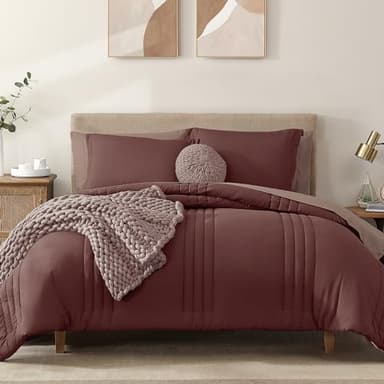 Monbix Full Comforter Set - 7 Pieces Dark Red Bed in a Bag Full Size Bedding Sets with Comforters, All Seasons Down Alternative Comforter with Sheets,Pillowcases & Shams - Image 1