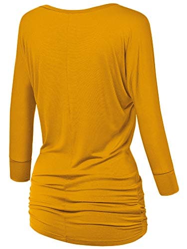 Made By Johnny MBJ WT1036 Womens V Neck 3/4 Sleeve Dolman Top with Side Shirring S Mustard - Image 2