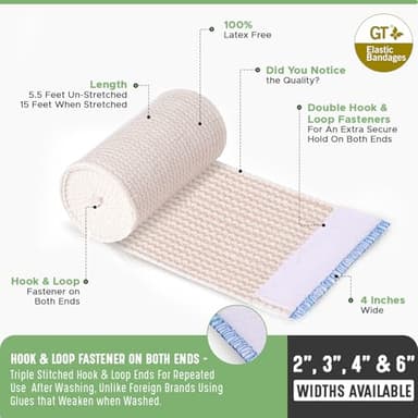 GT Premium Elastic Bandage Wrap (4" 50 Pack) - Hook & Loop Fasteners at Both Ends - Latex Free Hypoallergenic Compression Roll - Reusable Bandages for Waist, Legs, Elbow & Knee Wrap - Image 5