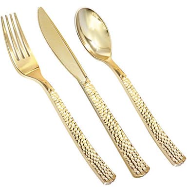 Supernal 360pcs Plastic Gold Silverware,Cutlery,Disposable Utensils,120 Plastic Knives,120 Gold Forks,120 Disposable Spoons,Perfect for Birthday,Party,Wedding - Image 1