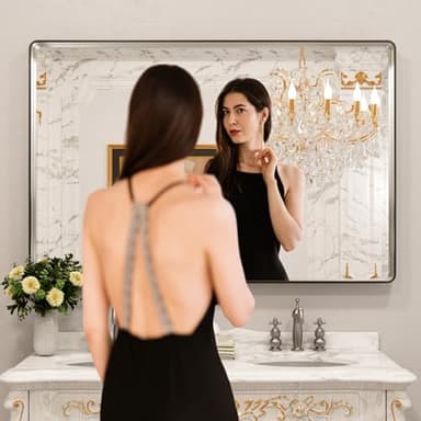 LOAAO 60X40 Inch Brushed Nickel Bathroom Mirror, Rounded Rectangle Silver Metal Frame Mirror, Brushed Nickel, Anti-Rust, Shatter Proof, Hangs Horizontally or Vertically - Image 2