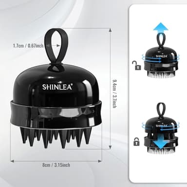 SHINLEA 2 in 1 Scalp Massager Hair Growth,Scalp Scrubber with Soft Silicone Bristles for Dandruff Removal,Shampoo Brush for Exfoliation,Head Massager for Both Wet and Dry Use (Black) - Image 5