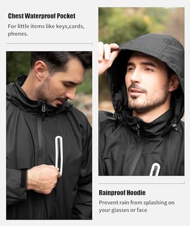 SWISSWELL Men's Waterproof Golf Rain Suit Rain Gear Jacket and Pant Outdoor Lightweight Hooded Raincoat Black Medium - Image 2
