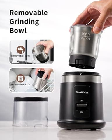 SHARDOR One Touch Coffee Grinder Electric, Spice, Herb, For Coffee Bean Spices and Seeds with 1 Removable Stainless Steel Bowl, Dry Grinder, Black - Image 3