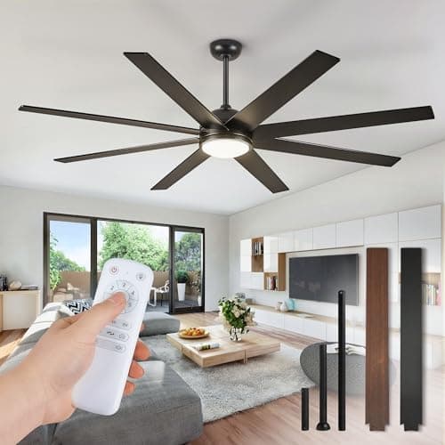 Fanbulous 65 Inch Ceiling Fans with Lights and Remote, Black Indoor/Outdoor Ceiling Fan with Quiet Reversible DC Motor, 6 Speeds, 3CCT, 8 Blades Large Ceiling Fan for Living Room Bedroom Patio - Image 1