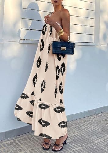 PRETTYGARDEN Women's Summer One Shoulder Maxi Dresses Printed Flowy Boho Beach Vacation Long Sundress (Beige Black Floral,X-Large) - Image 6