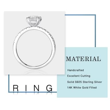 MOOSEA Radiant Cut Moissanite Engagement Ring - 2ct D Color VVS1 Clarity Lab Created Moissanite Wedding Rings for Women 14K White Gold Plated Sterling Silver Travel Rings Moissanite Rings for Women - Image 5