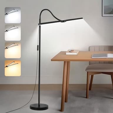 LED Floor Lamp, 15W/1800LM Bright Reading Floor Lamp for Office with Double Head, Adjustable Gooseneck Dimmable Modern Standing Light for Lash Extension Craft, Eye Caring Floor Lamps for Living Room - Image 1