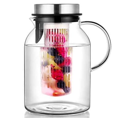 Glass Water Pitcher, Fruit Infuser Pitcher with Removable Lid, High Heat Resistance Infusion Carafe for Hot/Cold Water, Flavor-Infused Beverage & Iced Tea - 2 Qt - Image 1