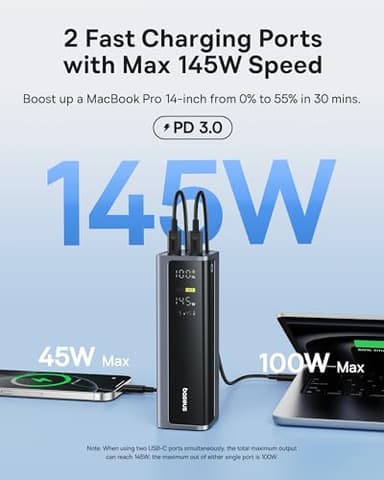 Baseus Laptop Power Bank, 20800mAh 145W Portable Charger USB C with 4 Ports, Digital Display, Travel Powerbank Fast Charging for MacBook, iPhone 17/16 Series, iPad, Samsung, Dell (Flight-Approved) - Image 2