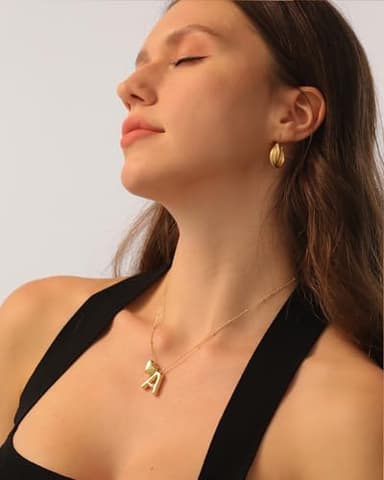 CCINPPY Heart Letter Necklace, 14k Gold Plated Initial Dainty Necklace for Women, Chunky Bubble Balloon Charm Pendant Name Personalized Jewelry Gift, Gold, Letter K - Image 6