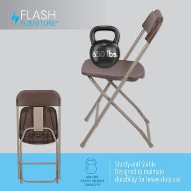 Flash Furniture Hercules Series Plastic Folding Chair Brown - 10 Pack 650LB Weight Capacity Comfortable Event Chair-Lightweight Folding Chair - Image 9