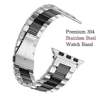 Designed for Apple Watch Band and Case, Stainless Steel Metal Chain with TPU Cover, Smart-Watch Link Bracelet Strap, Wrist-Band for i-Watch Series 9 8 7 6 5 4 3 2 1 SE, 41mm 40mm 38mm, Silver+Black - Image 4