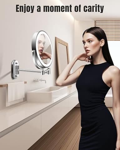 Wall Mounted Makeup Mirror with Light, 20X/1X 8'' Double Sided LED Magnifying Bathroom Lighted Vanity Mirror with Magnification, 3 Color Light up Touch Dimmable Extended Arm 360 Rotation - Image 7
