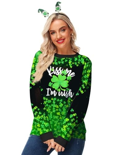 Deerose Womens St Patrick's Sweatshirt Shamrock Clover Print Sweatshirts Lucky Charm Irish Shirt M - Image 4