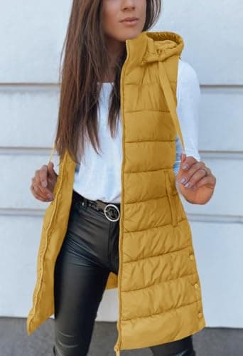 Veatzaer Women Long Vest Solid Color Sleeveless Hood Winter Puffer Vest Outwear - Image 2