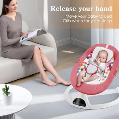 Soobaby Baby Swing for Infants,Electric Bouncer for Babies,Portable Swing for Baby Boy Girl,Remote Control Indoor Baby Rocker with 5 Sway Speeds,Music and Bluetooth,Pink - Image 3